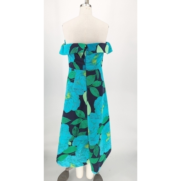 New York & Co Floral Tropical Off Shoulder Dress Blue Green 6 party summer - Picture 2 of 9